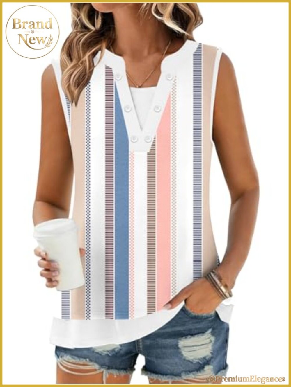 Women's Loose Fit V-Neck Sleeveless Tank Top Floral Boho Tunic Summer - 95%
